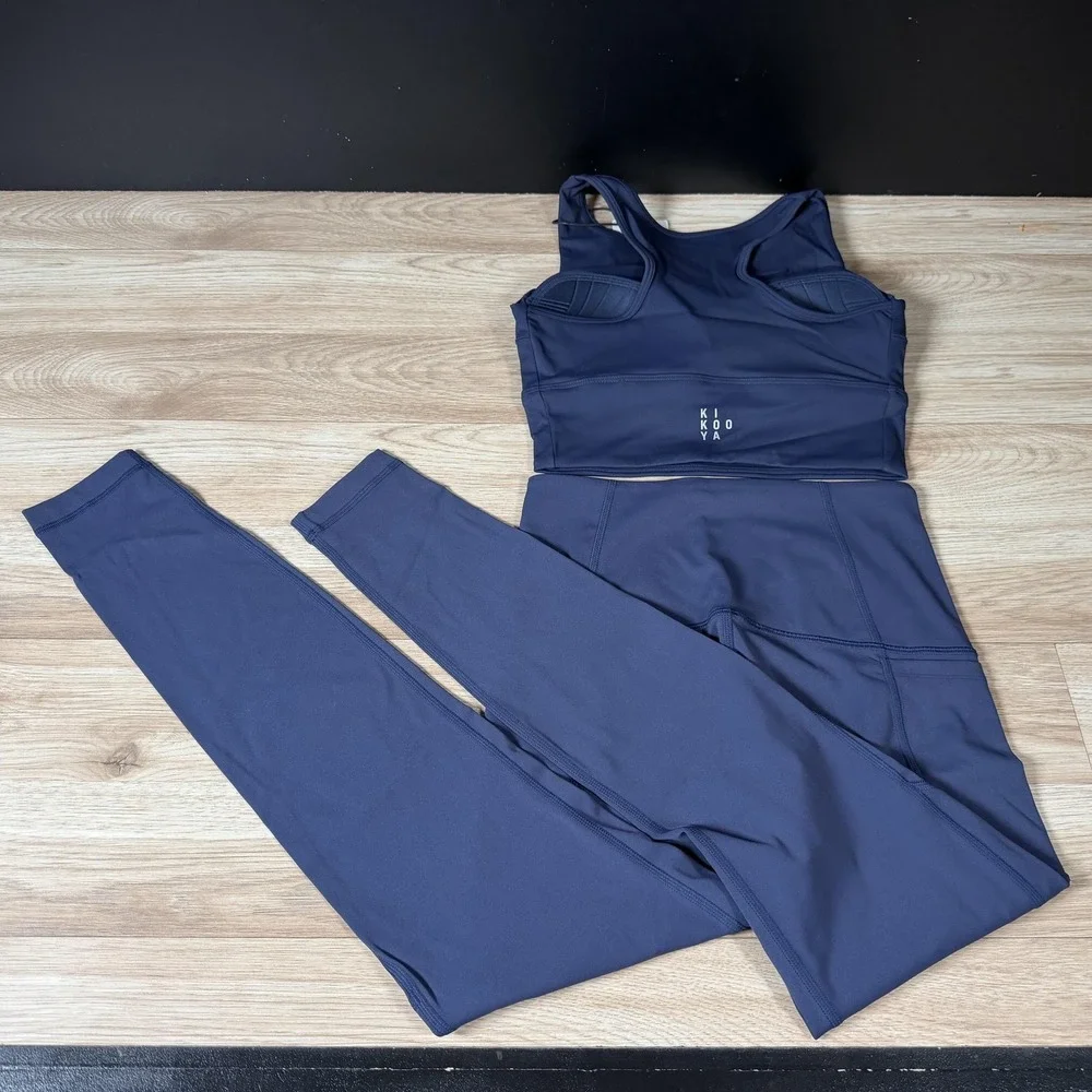 Kikooya Ikon Outfit Womens Small Navy Blue Sports Bra Leggings Matching Set